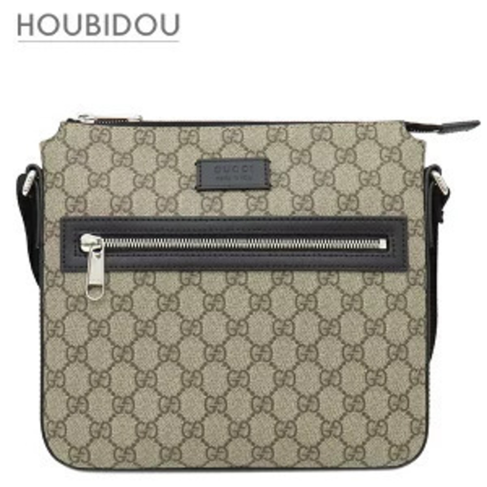 Gucci Shoulder Bag GG Supreme Messenger Leather Beige Cream Black